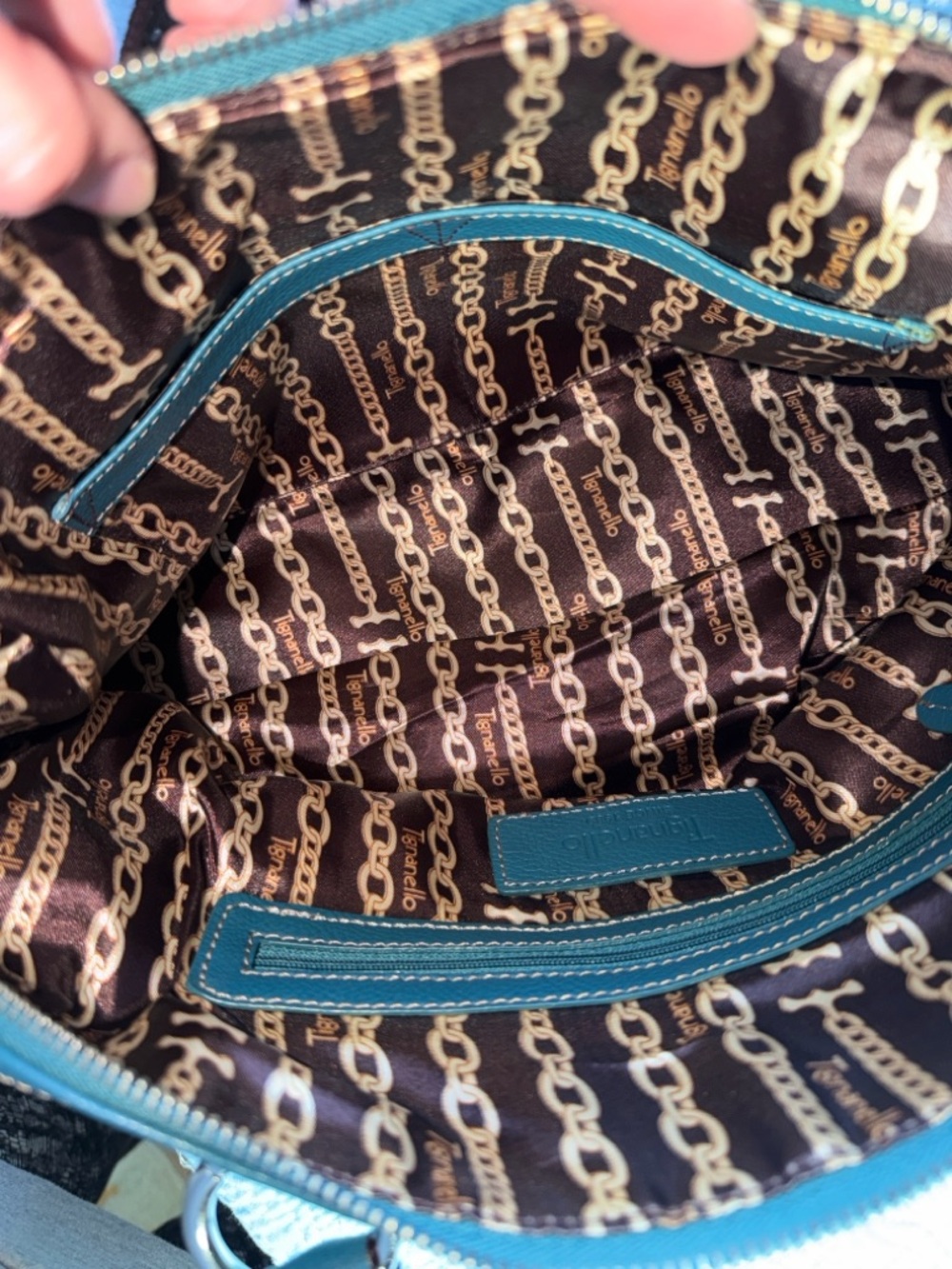 Teal Leather Satchel Handbag 14x8 - Picture 9 of 9